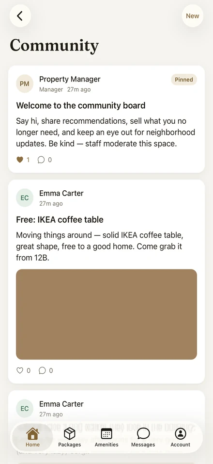 Luxe resident app community screen